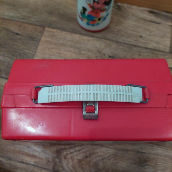 Lunchbox Thermos RARE vintage 1970s Disney World Mickey Mouse Red Aladdin Ind - Picture 4 of 15